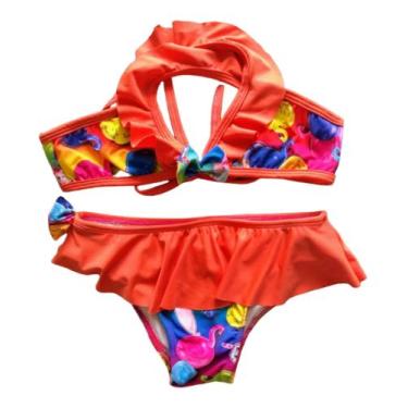 Imagem de Biquini Infantil Top Trançado Sunquini Babado Diagonal Akamai, Laranja
