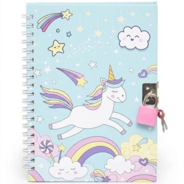 Imagem de Diário infantil fofo com cadeado e chave Unicórnio 13x18 48 folhas - Y