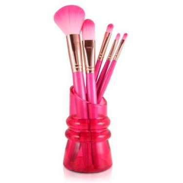 Imagem de Kit de Pincéis Maquiagem 5 Peças Coloridos com Suporte Profissional Su
