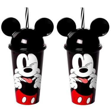 Imagem de Copo Infantil Mickey Com Orelhas E Canudo Plasútil Kit C/2, Copo Shake