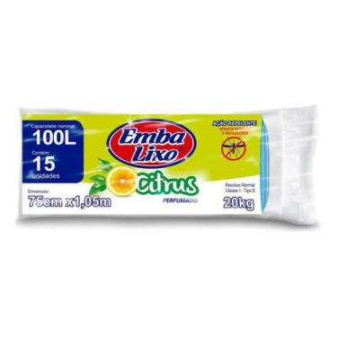 Imagem de Saco De Lixo Embalixo 100l Repelente Perfumado Citrus 15 Un  Kit 3un