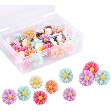 Imagem de 30 peças de pinos de flor para o polegar Tacks, pinos decorativos para o chão Push Pins coloridos Floret Thumbtacks para parede de foto, parede, quadro branco, cortiça, mapa, quadro de avisos, escritório ou casa
