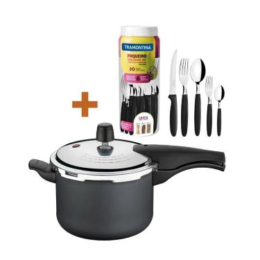 Imagem de KIT - Panela de Pressão 4,5L Vancouver Grafite + 1 Faqueiro 30pç - Tramontina