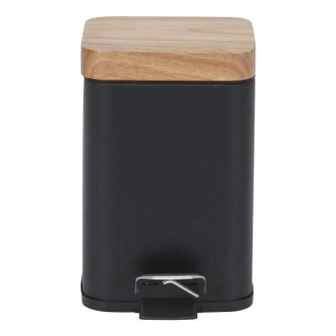Imagem de Lixeira De Banheiro Tampo De Madeira Preta 3l 16x15x25cm