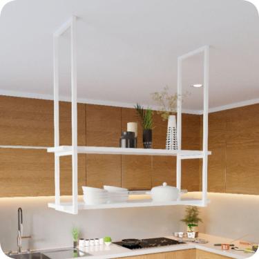 Imagem de Nicho Branco Prateleira Suspensa Teto Cozinha Branca 1.20mt