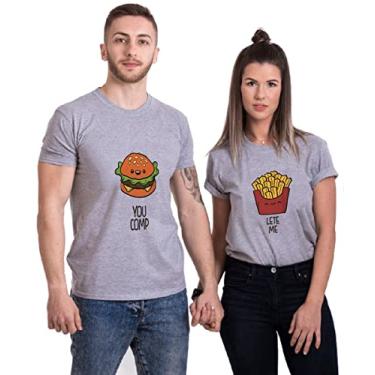 Imagem de Kit Casal Camiseta,Presente dia Dos Namorados de Casamento de Camiseta Comida Criativa Masculinas Femininas,1 Pedaço,HB1-Grey-M