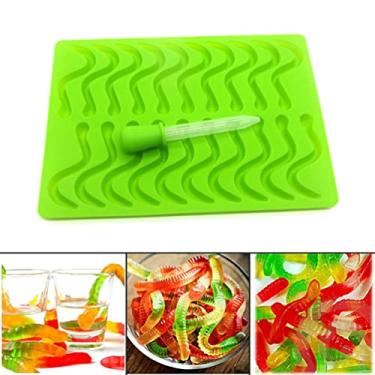 Imagem de Molde Forma Silicone Bala Gelatina Minhoca Com Conta Gotas