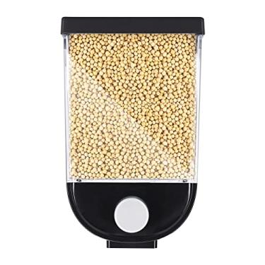 Imagem de Dispensador de alimentos secos, dispensador de cereais quadrado montado na parede, tampa superior removível funil estilo imprensa transparente recipiente de armazenamento de alimentos de grande capacidade com botão para cozinha (1 litro)
