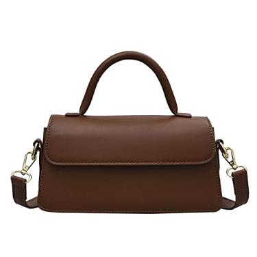 Imagem de Bolsa de ombro feminina com alça superior da moda, bolsa transversal de couro, bolsa de ombro casual, Café