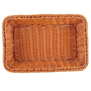 Imagem de Cesta de armazenamento de vime, cesta de pão tecida à mão para escritório restaurante casa mesa retangular comida pão frutas (pequena)
