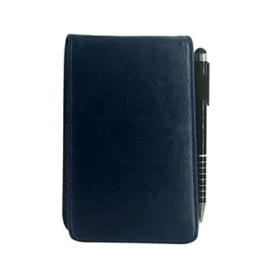 Imagem de Caderno de couro pequeno bolso A7 bloco de notas diário com caneta de metal Stylus para viagens de trabalho de escritório de negócios, azul marinho
