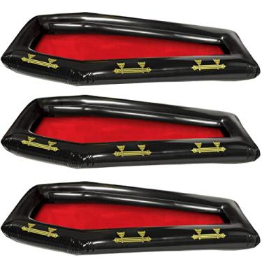 Imagem de Beistle 3 peças, novidade, inflável, caixão, alimento, buffet, refrigeradores, decoração e suprimentos, festa de Halloween, 132 x 77 cm, preto/vermelho/dourado