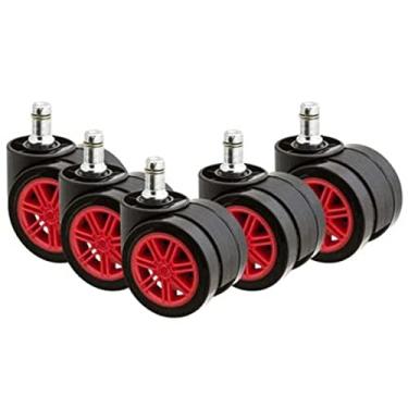 Imagem de Kit com 5 Rodízios Giratórios Vermelhos para Cadeira Gamer, Rodinhas de Poliuretano para Bases de Nylon e Metálicas, Rodízios de Alta Capacidade de Carga - Escritex