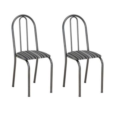 Imagem de Conjunto 2 Cadeiras Éos Cromo Preto E Preto Listrado - Artefamol