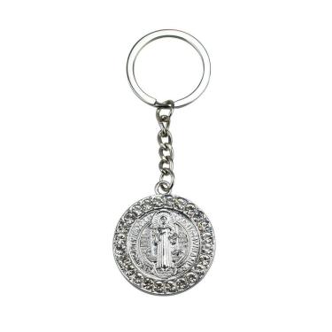 Imagem de Chaveiro Medalhão São Bento Prateado E Dourado 3.5Cm