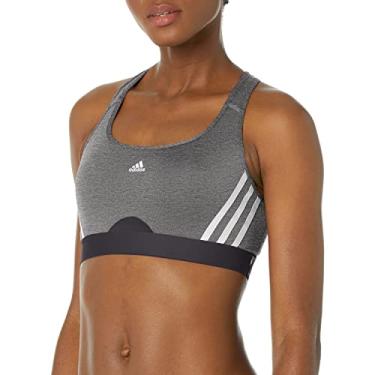 Imagem de adidas Sutiã feminino de treino médio suporte 3 listras, Cinza escuro/branco, (XX-Small) D