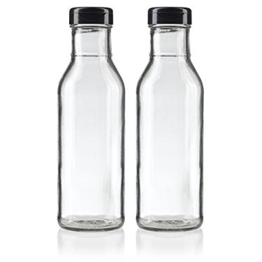 Imagem de JUVITUS Garrafa de molho profissional de parede grossa de vidro transparente de 350 ml com tampa flip superior resistente a gotejamento (pacote com 2) para molho de churrasco, molhos de salada, mais