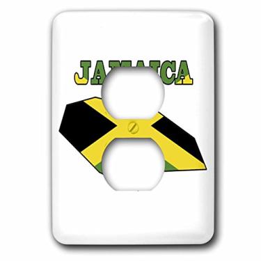 Imagem de 3dRose Lsp_58778_6 Bandeira jamaicana no contorno do mapa e palavra Jamaica 2 plugues Tampa de tomada