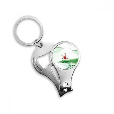 Imagem de Andar de cavalo em aquarela chinesa anel para alicate de unha chaveiro abridor de garrafas cortador