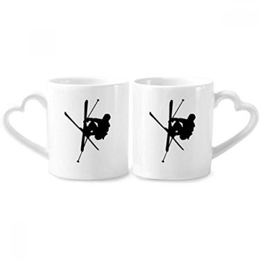 Imagem de Conjunto de canecas de porcelana para casal, jogador de esqui, educação física, esportes, coração