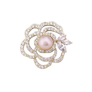 Imagem de KIZQYN Broche feminino elegante e luxuoso broche de camélia temperamento elegante broche de pérola requintado terno casaco xale broche decorativo acessório de fantasia