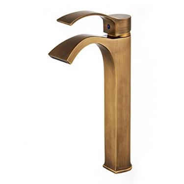 Imagem de LIDON Torneira para pia de banheiro torneira de latão antigo banheiro um furo torneiras de latão furo único torneira de banheiro torneira de água quente e fria torneira de lavatório preto, preto B (cor: antigo b)