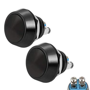 Imagem de Pacote com 2 botões momentâneos interruptor cabeça esférica 1NO SPST DC/AC 36V 2A carcaça de metal de liga de alumínio preta adequada para orifício de montagem de 12mm 1/2" sem diâmetro de luz 12mm preto LJZ-12Q-D10