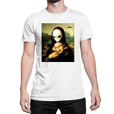 Imagem de Camiseta Monalisa Obra de Artes Vinci Máscara E.T Algodão Cor:Branco;Tamanho:G
