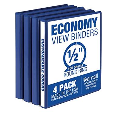 Imagem de Samsill Fichário de 3 anéis de 1,27 cm, feito nos EUA, anel redondo econômico, capa de visualização transparente, capacidade para 100 folhas - para escola, casa, escritório - azul, pacote com 4