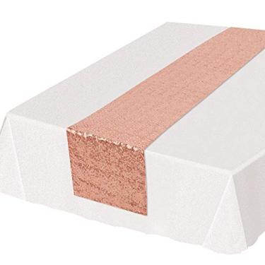 Imagem de Beistle 54111RSEGD Tecido de lantejoulas Toalha de mesa Decorações de casamento, Artigos de mesa de aniversário, 28 cm x 190 cm, Ouro Rosa, Rose Gold, 11.25" x 75", 1
