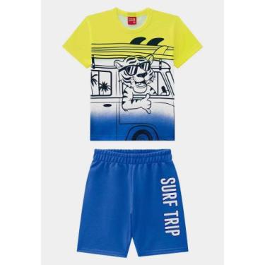 Imagem de Conjunto Infantil Masculino Camiseta Tigre Neon + Bermuda Kyly