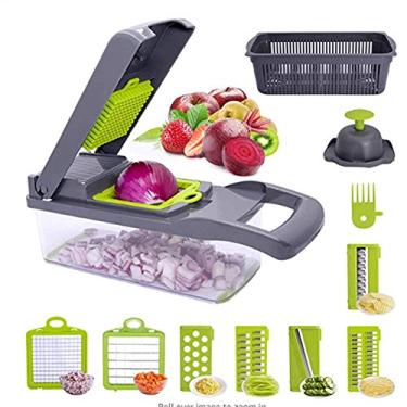 Imagem de picador de vegetais dicer 8 em 1, espiralizador picador de vegetais picador de cebola com lâmina de aço inoxidável inclui escova limpa e protetor de mão feito nos EUA