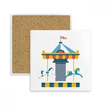 Imagem de Tapete de porta-copos quadrado com ilustração de carrossel Amazing Funny Park