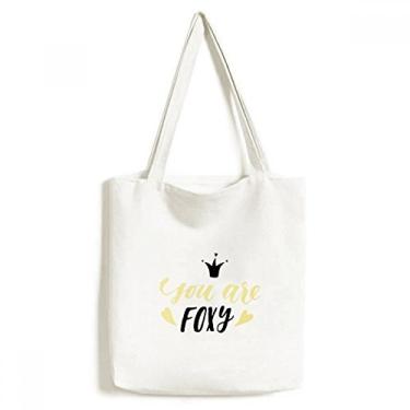 Imagem de Bolsa de lona com citação You Are Foxy, bolsa de compras casual
