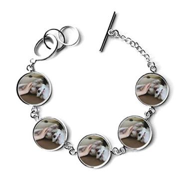 Imagem de DIYthinker Bracelete de corrente com pingente de animal de estimação de cachorro branco fofo com foto