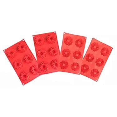 Imagem de Forma Mini Bolo Cupcake Espiral Silicone Vermelha 6 Cavidades Kit com 4
