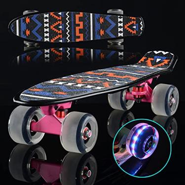 Imagem de Skate completo Mini Cruiser 55,88 cm Retrô para Crianças Adolescentes Adultos, Rodas com Luz de LED com T-Tool, B