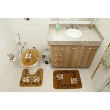 Imagem de Kit Jogo Tapete Banheiro 3 Peças Royal Luxury Caramelo 102-3 - Rayza T