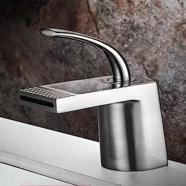 Imagem de Torneira de banheiro dourada branca Cachoeira de bronze Torneira de lavatório Torneira de banheiro Torneira montada no convés Quente e frio, SLT179, escovado