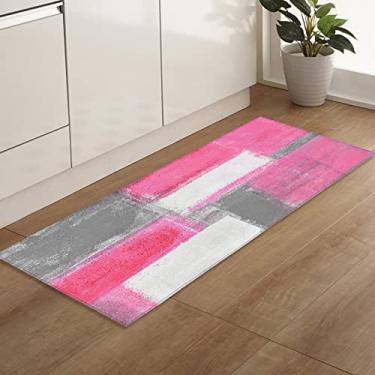 Imagem de Savannan Tapetes e tapetes de corredor, 2678 peças abstrato rosa cinza branco pintura a óleo geométrica antiderrapante, tapete de cozinha absorvente, tapete de porta interna com suporte de pontos de borracha, tapete de pé 23,6 x 70,9 polegadas
