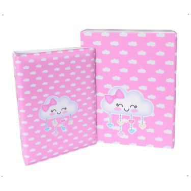 Imagem de Estojo Imantado com Álbum para 100 Fotos 15x21 - NUVEM ROSA Bebê Chuva de amor Infantil...