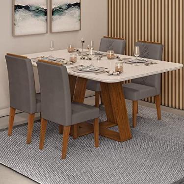 Imagem de Conjunto Sala de Jantar Mesa Kiara 160x90cm Tampo Vidro/MDF com 4 Cadeiras Yasmin DJ Móveis