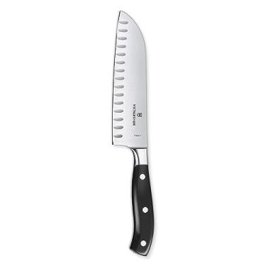Imagem de Victorinox Faca Grand Maitre Santoku – Faca de cozinha afiada – Faca ergonômica para itens essenciais de cozinha – Cabo preto, borda Granton, 18 cm