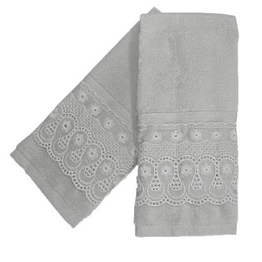 Imagem de Kit 2 Toalhas Sociais Lavabo com Renda 100% Algodão Egípcio Renascença Prata