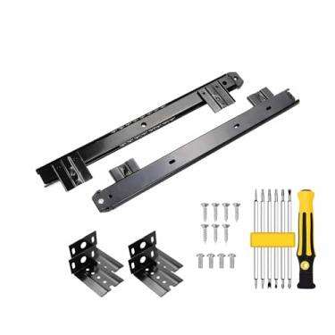 Imagem de Hardware da bandeja da gaveta do teclado deslizante, suporte do teclado com ajuste de altura Corredores de rolamento de esferas Slides de teclado de gaveta de metal, para slides de computador sob a me