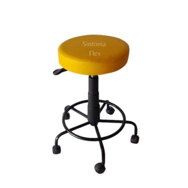 Imagem de Mocho estética com base de ferro com apoio de pé  com rodízio corano amarelo