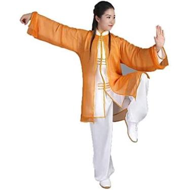 Imagem de Roupas de Tai Chi Mulheres Wushu Terno Kung Fu Roupas de Treinamento Roupas Qi Gong Roupas de Artes Marciais Game Show Wing Chun Zen Meditação Yoga, Laranja, XL