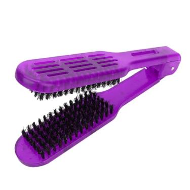 Imagem de OKJHFD Pente de madeira compensada para alisamento de cabelo, alisador antiestático, pente de estilo, ferramenta de cabeleireiro para casa profissional, mulheres, homens, barbeiro (Rosa vermelha)