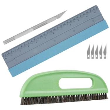 Imagem de Kit de ferramentas de alisamento de papel de parede, pincel de alisamento de papel de parede com cortador de entalhe, rodo de feltro para azulejo de vinil, banheiro, aplicação de película de janela