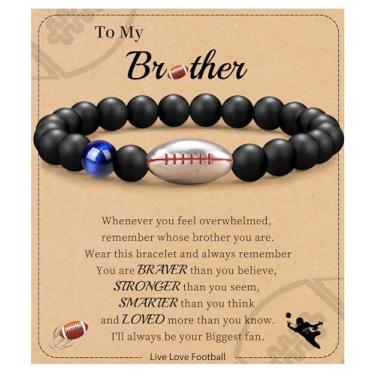 Imagem de Futebol Beisebol Basquete Presentes de Futebol Masculino Pulseiras com Contas Natural Olho de Tigre Pulseira Masculina Aniversário Presentes de Formatura para Filho Neto Bônus Filho Namorado Irmão,